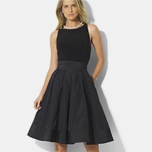 Lauren Ralph Lauren Petites Pleated Cocktail Dress Black Taffeta - Picture 4 of 11
